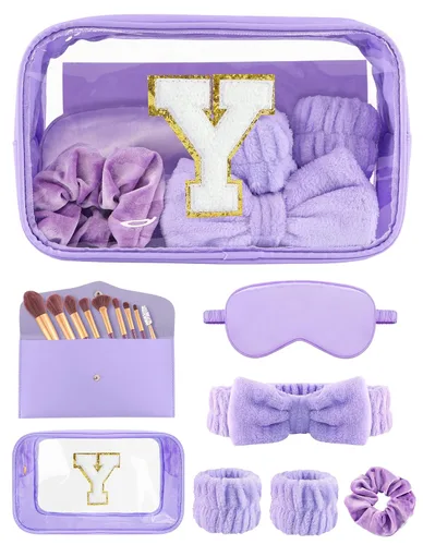 Vista 29 de Juegos de regalo para mujer, bolsa de maquillaje inicial con juego de brochas de maquillaje, regalos de despedida de soltera, kit de spa rosa