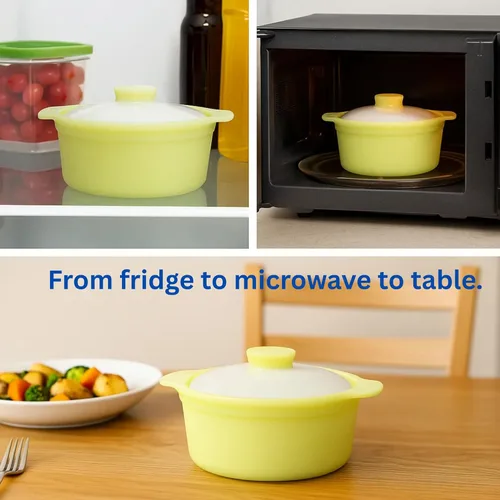 Vista 5 de Juego de 2 ollas de silicona para microondas con asa y tapa, recipiente de cocina antiadherente de 20.3 fl oz para cocinar huevos al vapor
