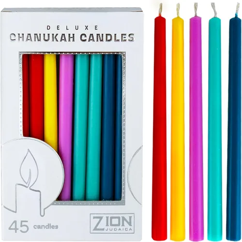 Vista 11 de Caja festiva de velas de Janucá de 45 velas multi-azules, velas finas de Menorá de Janucá con tarjeta de oración y Dreidel de bricolaje, se adapta a