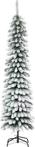 HOMCOM Árbol de Navidad artificial flocado de nieve de 6 pies de alto, árbol de Navidad delgado con ramas realistas y 395 puntas, color verde