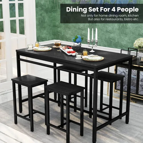 Vista 54 de DKLGG Juego de mesa de comedor para 4, mesa de cocina moderna y sillas para 4 tapas de madera y patas de metal ajustables, juego de mesa de comedor