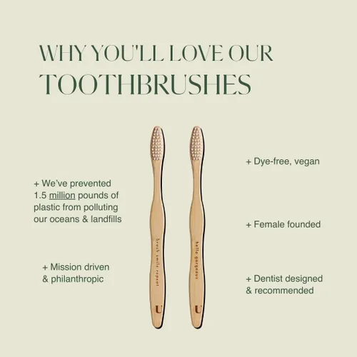 Vista 6 de Plus Ultra Paquete de 2 cepillos de dientes de bambú – Cerdas suaves sin BPA – Aprobado por dentistas y totalmente natural con cepillo de repetición