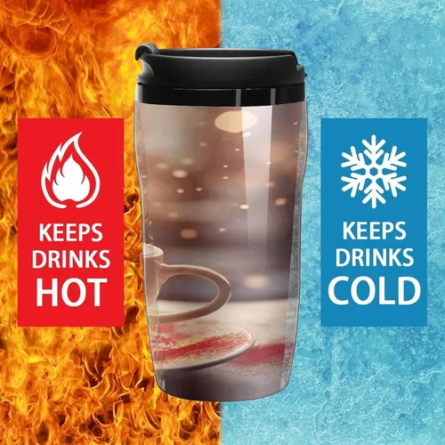 Vista 5 de Hearts Drawn on Coffee Coffee Cup Hot Coffee Travel Mug Reusable Iced Coffee Cups Double Heat Insulation Coffee Mug with Leak-Proof Lid Stylish