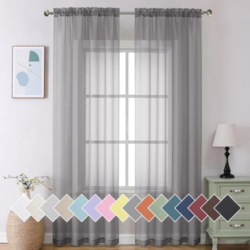 Vista 79 de Aiyufeng 2 paneles de cenefa transparente negra de 14 pulgadas de largo, cortinas cortas para dormitorio, cortinas de cocina para ventana pequeña