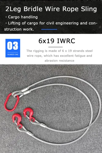 Vista 4 de Eslinga de cable de alambre de dos piernas de 1/2 pulgada X 5 pies, cable de alambre con capacidad nominal vertical de 4410 lb, eslinga de alambre