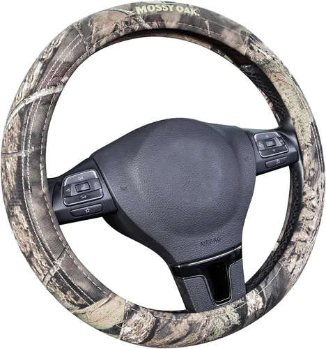 Vista 2 de Mossy Oak Funda completa para volante de camuflaje, hecha de sarga de algodón de alta calidad, ajuste universal para 14 1/2 a 15 pulgadas, producto