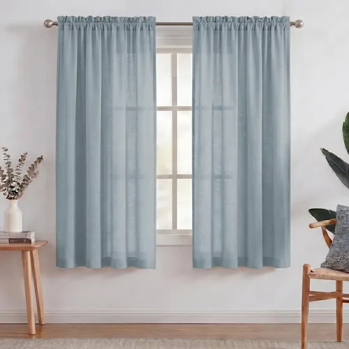 Vista 58 de Turquoize - Cortinas semitransparentes para sala de estar, cortinas de lino texturizado para dormitorio, con bolsillo para barra, tratamiento