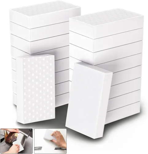 Borrador de esponja mágica, paquete de 50 esponjas de melamina extra gruesas de densidad 2X, almohadillas de limpieza para lanchas grandes, espuma