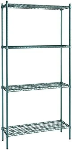Vista 173 de Kit de 4 estantes de epoxi verde NSF de 21 x 72 pulgadas con postes de 86 pulgadas, estantería de almacenamiento resistente, kit de estantería