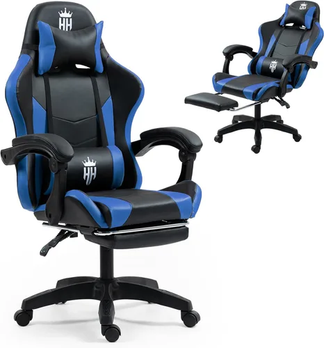 Vista 13 de Silla de juegos con reposapiés, silla ergonómica para computadora para adultos, reposacabezas ajustable, almohada lumbar, silla reclinable de gran