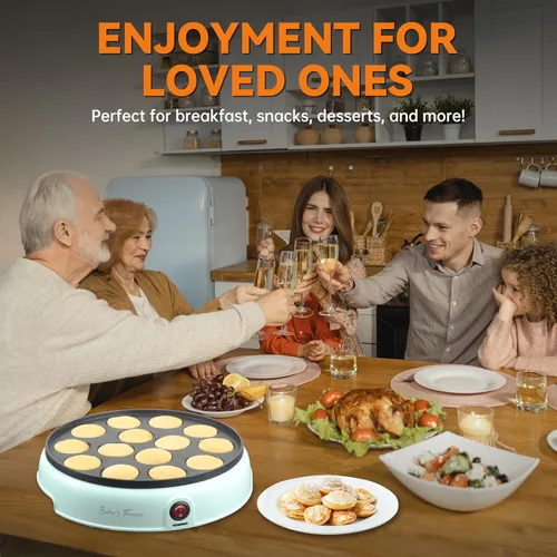 Vista 4 de Baker's Friend Mini máquina para hacer panqueques, mini plancha holandesa para panqueques, sartén eléctrica Poffertjes de 14 cavidades, ideal