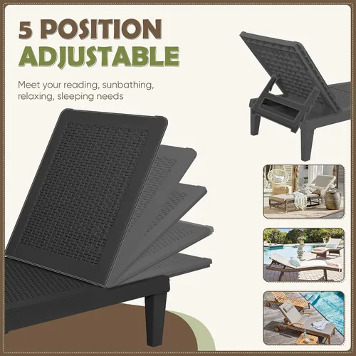 Vista 6 de Flamaker Sillas de salón al aire libre PE impermeable con respaldo ajustable de 5 posiciones de fácil montaje, sillas de piscina para terraza