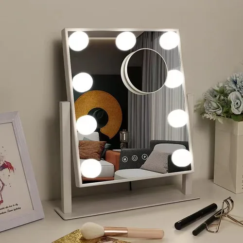 Vista 2 de IMEASY Espejo de tocador con luces, espejo de maquillaje iluminado Hollywood con 3 modos de color y 9 bombillas LED de diamante regulables, aumento