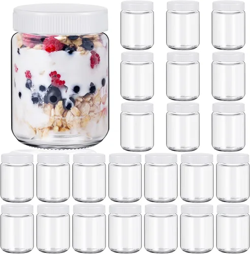 Vista 7 de Baderke 16 recipientes de avena durante la noche con tapas, tarros de vidrio para yogur reutilizables para yogurt, recipientes de yogur para pudín