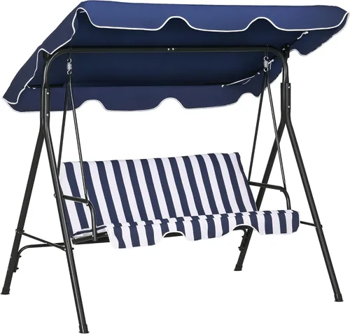 Vista 13 de Outsunny - Silla de columpio para patio al aire libre de 3 asientos con cojín extraíble, soporte de estructura de acero y toldo inclinable ajustable