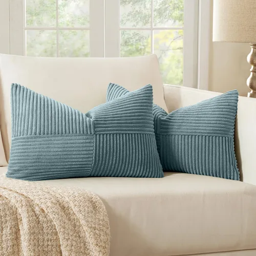 Vista 69 de MIULEE - Juego de 2 fundas de pana suave para cojines, diseño bohemio con parches texturizados unicolor, almohadones decorativos para sala de estar