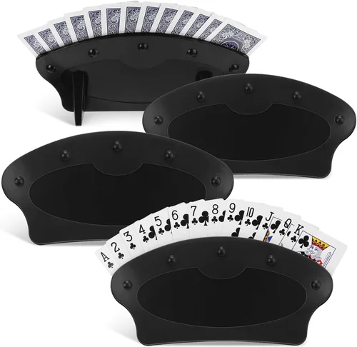 Shappy Paquete de 4 tarjeteros para niños y adultos, manos libres, para noches familiares, fiestas de juego de póquer de canasta (negro)
