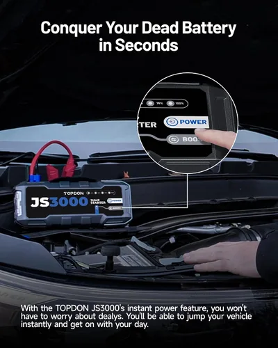 Vista 10 de TOPDON Arrancador de batería de coche JS3000, 3000A, modo de impulso, 9L Negro oscuro