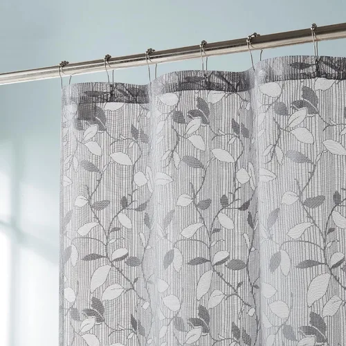 Vista 5 de LINENZONE Cortinas de ducha de encaje con elegante diseño de hojas. Tamaño 36 x 72 pulgadas. Se puede utilizar como cortina de ducha rústica
