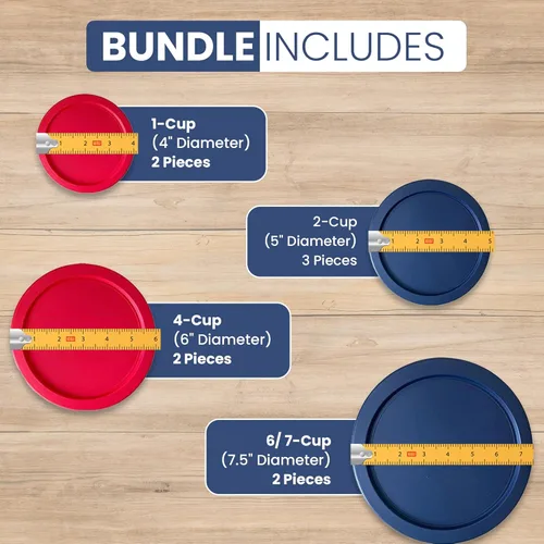 Vista 2 de Tapas de repuesto para recipientes de almacenamiento de alimentos de vidrio Pyrex, redondas (2) 7202-PC 1 taza (3) 7200-PC 2 tazas (2) 7201-PC 4