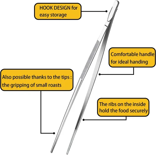 Vista 2 de JETKONG Pinzas de cocina de 12 pulgadas, pinzas de cocina finas, pinzas de cocina extralargas de acero inoxidable