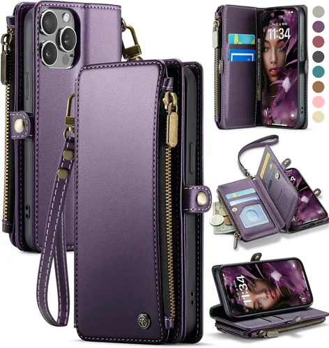 Vista 20 de Defencase Funda Magnética de Cartera para iPhone 15 Pro Compatible con Magsafe con Bloqueo RFID Correa con Cremallera Portador de Tarjetas