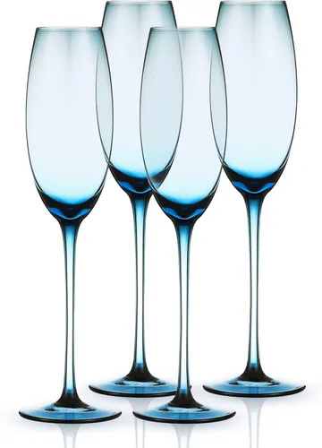 Vista 9 de Juego de 2 copas de champán de colores, elegantes copas de champán, 7.3 onzas (azul)