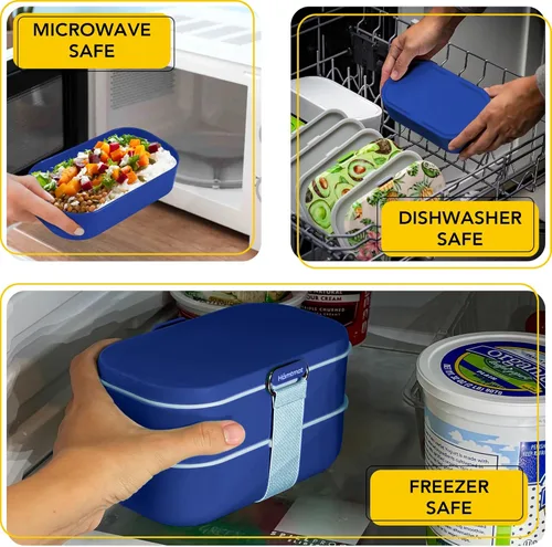 Vista 37 de Lonchera Bento apilable aislada para adultos con palillos reutilizables, lonchera japonesa apta para microondas y a prueba de fugas, para hombres