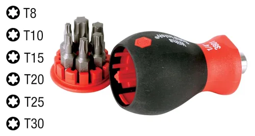 Vista 2 de Wiha 38045 Destornillador rechoncho con puntas de inserción seis en uno, Torx