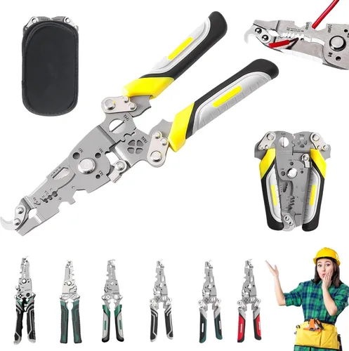 Vista 9 de Pelacables plegables 18 en 1, cortadores de alambre profesionales plegables multifuncionales, pelacables multifuncionales crimpadora alicates Rojo