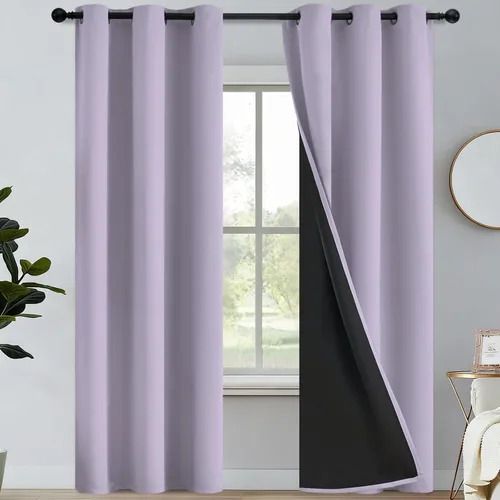 Vista 143 de Yakamok Cortinas 100% opacas para dormitorio, 2 paneles, cortinas de ventana completamente opacas, paneles de ventana con aislamiento térmico