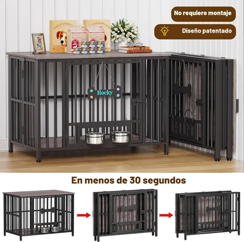 Vista 2 de Easycom 41" Mueble de Jaula para Perros Plegable, Sin Montaje, Perrera Decorativa para Interior, Cajas para Perros Grandes (15-27 kg), Jaula