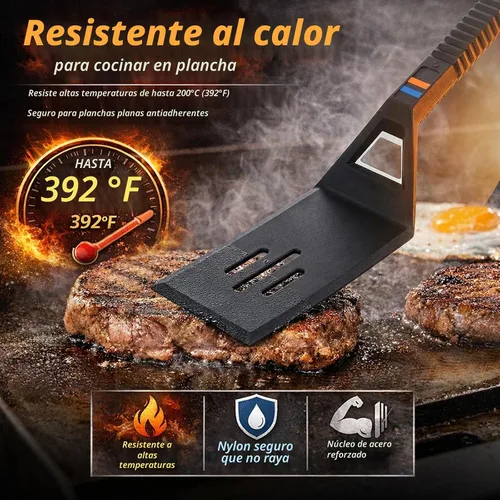 Vista 3 de Utheer Kit de plancha, 17 x 13 pulgadas de hierro fundido pre-sazonado con 5 herramientas de nailon antiadherentes sin arañazos, segura, parrilla