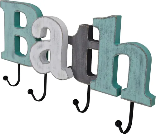 Vista 5 de Morning View Letras rústicas colgantes con gancho para pared, letreros de baño de madera aguamarina