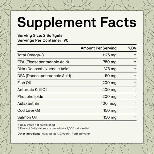 Vista 9 de Nutriissa Omega-3 de espectro completo - Mezcla de aceite de 2000 mg (aceite de krill, bacalao y salmón) - 1175 mg de omega-3 (EPA, DHA y DPA)