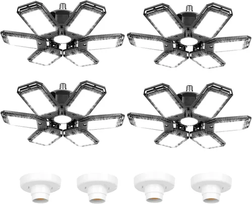 Vista 10 de Luyata Luces LED de Garaje Paquete de 2, Luz LED de Techo para Tienda 160W 16000 lúmenes 6500K Luz LED Atornillable con 5+1 Paneles Deformables