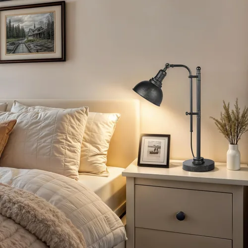 Vista 8 de VONLUCE Lámpara de escritorio rústica de bronce ajustable, lámparas de trabajo de metal de estilo industrial de 25 a 29 pulgadas, luz de trabajo