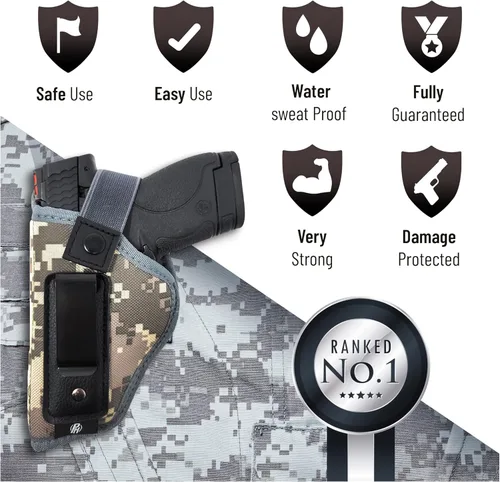 Vista 8 de Funda para pistola IWB de PH – Material suave de transporte oculto Interior suave Compatible con M&P Shield 0.354 in.40.45 Auto/Glock 19 26 27