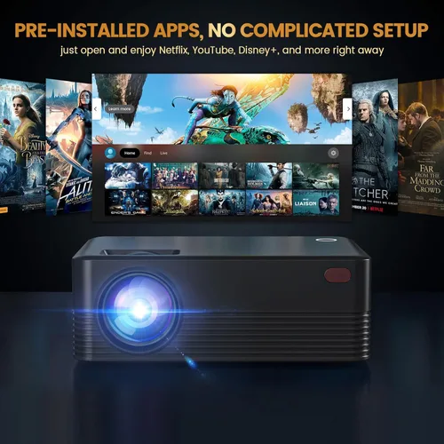 Vista 7 de Mini proyector, proyector portátil con WiFi y Bluetooth, proyector inteligente para exteriores con cable HDMI, 300 ANSI, compatible con cine en casa