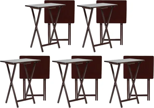 Vista 26 de PJ Wood Mesa rectangular plegable portátil para servir aperitivos, construcción de madera maciza con acabado natural (juego de 4 piezas)