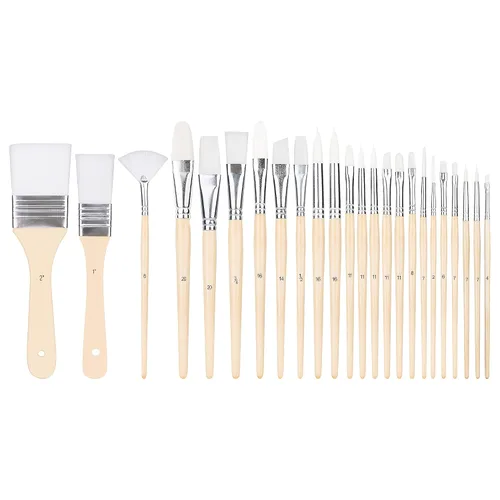Amazon Basics Juego de pinceles para pintura, de nailon, múltiples formas, para acrílico, óleo, acuarela, gouache, 24 pinceles