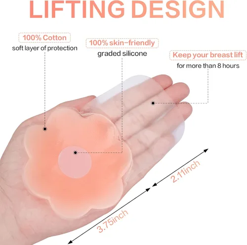 Vista 6 de Lineexem Nipple Covers for Women Breast Lift, Sticky Push up Strapless Reusable Silicone Tape Bra