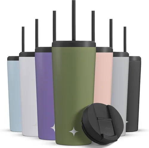 Vista 13 de JoyJolt Vaso de 20 onzas con triple aislamiento con tapa y popote (2 cada uno) de acero inoxidable de doble pared al vacío, con forro de cobre