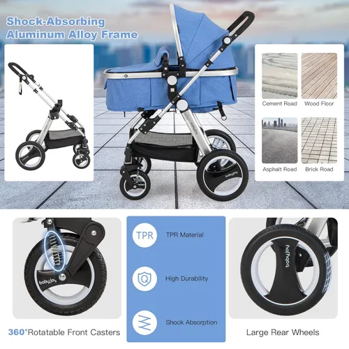 Vista 5 de BABY JOY Cochecito de bebé, cochecito reclinable convertible 2 en 1, cochecito plegable con arnés de 5 puntos, incluye soporte para tazas, funda
