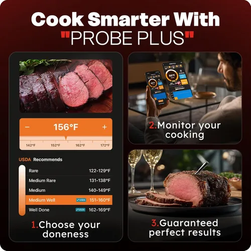 Vista 3 de Termómetro inalámbrico inteligente para carne, 6 sensores, precisión digital para alimentos, lectura instantánea de 0.5S, impermeable IP67