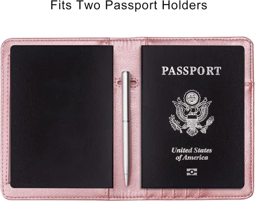 Vista 3 de WALNEW Soporte para pasaporte para viajes, funda de pasaporte RFID para mujeres y hombres, funda de piel sintética para pasaporte con soporte