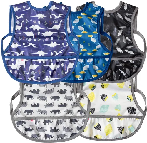 Vista 9 de Joyo roy Baberos para bebés a prueba de desorden para comer, baberos impermeables para niños, suaves, lavables a máquina, babero de manga larga de 1