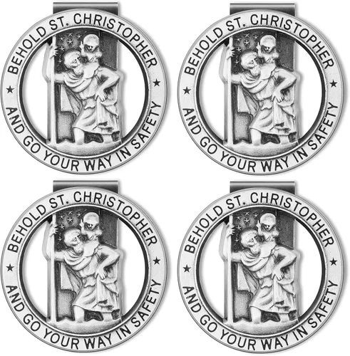 Vista 7 de Medalla de San Cristóbal para automóvil, clip de visera de San Cristóbal de plata, medallas religiosas para automóvil, clip de seguridad, accesorios