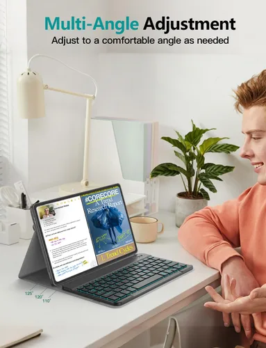 Vista 5 de Funda para teclado retroiluminada para Samsung Galaxy Tab S10 Lite/S10 FE/S9 FE 5G 10.9"/ Tab S9 11", teclado inalámbrico desmontable magnético de 7