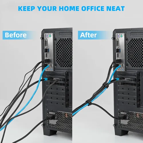 Vista 4 de Rollo de gancho y bucle de 100 pies x 1/2 pulgada, bridas de sujeción reutilizables, correas de cables multiusos para organizar el hogar, la oficina